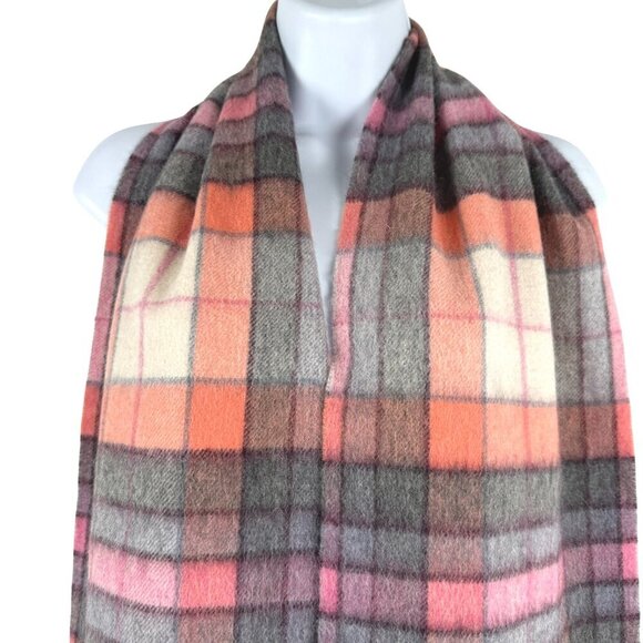 Edinburgh Scarf Lambswool Tartan Plaid Check Coral Grey NWT MC-79 - Picture 6 of 10